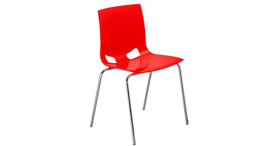 Schalenstuhl mit Sitzschale in rot, 4-Fuß Gestell verchromt, Sitzhöhe 460 mm