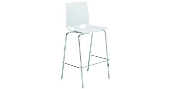 Barhocker mit Sitzschale in weiß, 4-Fuß Gestell verchromt, Sitzhöhe 735 mm