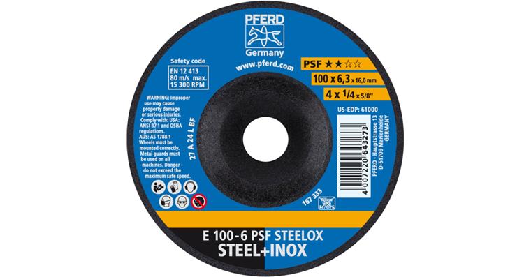 1001434963 grinding disc E 100x6.3x16 mm universal line PSF STEELOX for steel