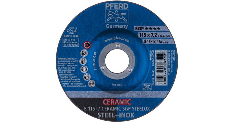 1001440610 grinding disc E 115x7.2x22.23 mm CERAMIC performance line SG STEELOX steel