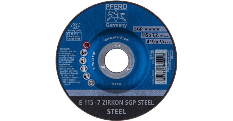 1001434960 grinding disc E 115x7.2x22.23 mm ZIRKON special line SGP STEEL for steel