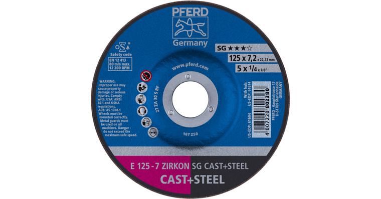 1001436757 grinding disc E 125x7.2x22.23mm ZIRKON line SG CAST STEEL for cast steel