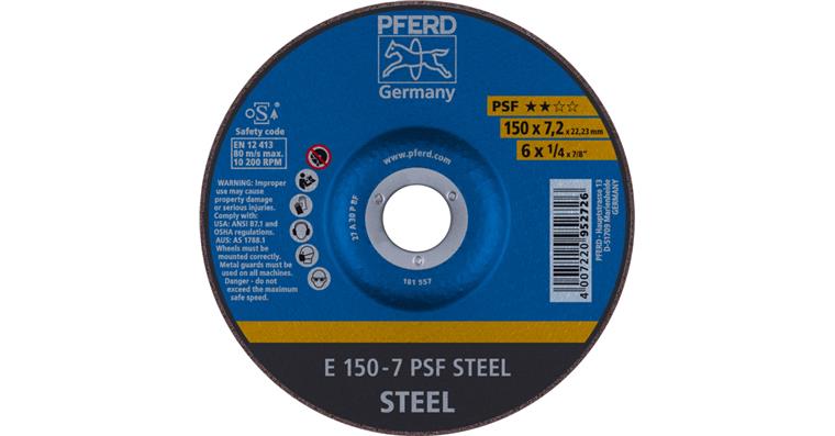 1001440596 grinding disc E 150x7.2x22.23 mm universal line PSF STEEL for steel