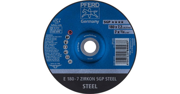 1001434966 grinding disc E 180x7.2x22.23 mm ZIRKON special line SGP STEEL for steel