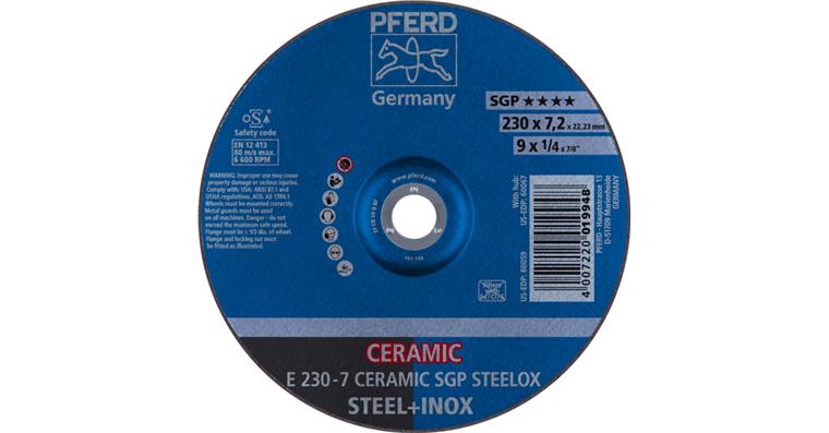 1001440613 grinding disc E 230x7.2x22.23 mm CERAMIC performance line SG STEELOX steel