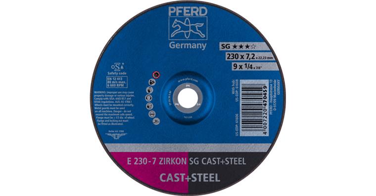 1001429188 grinding disc E 230x7.2x22.23mm ZIRKON line SG CAST STEEL for cast steel
