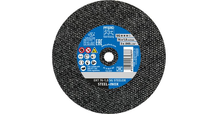 1001429300 small cut-off wheel EHT 76x1.0x6 mm straight performance line SG STEELOX steel