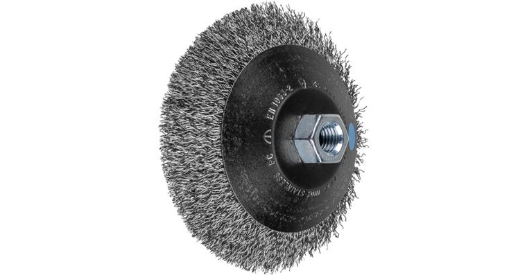 1001438555 tapered brush unknotted KBU 125x10 mm M14 stainless steel wire 0.35 mm