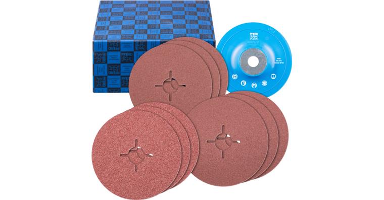 1001441936 fiber disc set 10-piece corundum 125 mm A36, 60, 80 with GT backing pad