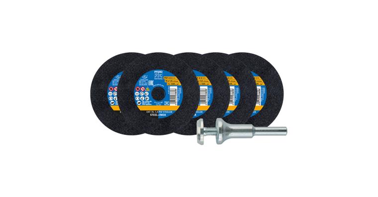 1001441978 Kit 5x cut-off wheels EHT 76x1.0x10 mm straight PSF STEELOX 1x clamping bolt