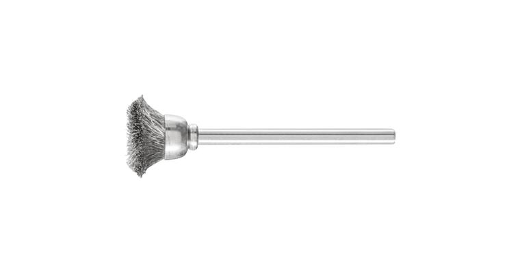 1001440103 miniature cup brush TBU diameter 15mm shaft 3mm stainless steel wire 0.10