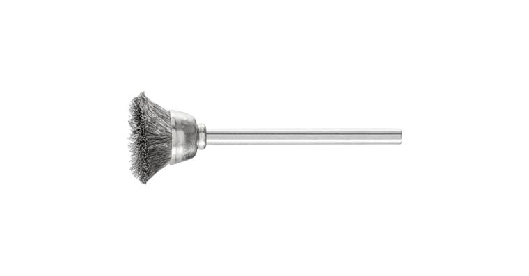 1001440121 miniature cup brush TBU diameter 18mm shaft 3mm stainless steel wire 0.10