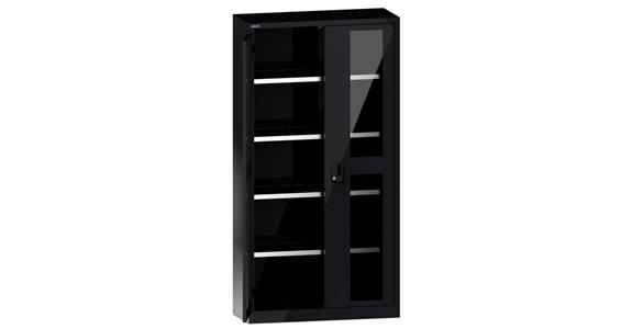 Flügeltürschrank mit Sichtfenster-Türen BxTxH 1000x400x1950mm 4Fachböden RAL7016