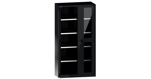 Flügeltürschrank mit Sichtfenster-Türen BxTxH 1000x500x1950mm 4Fachböden RAL7016