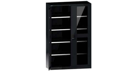 Flügeltürschrank mit Sichtfenster-Türen BxTxH 1250x500x1950mm 4Fachböden RAL7016