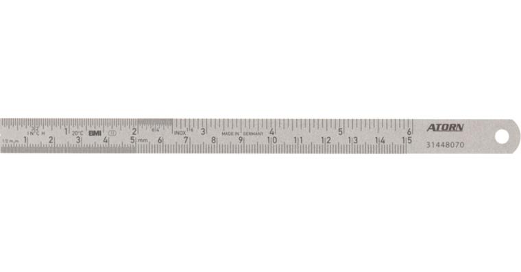 1003323210 Pravidlo z nerezové pružinové oceli 150 mm, stupnice v mm a palcích