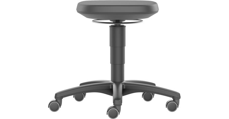 1082494101 Arbeitshocker mit Rollen, Sitz aus PU-Schaum schwarz, Sitzhöhe 450-650 mm
