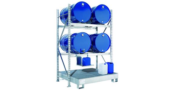 Rack for 4/200 drums, add-on bay with grating ext. dimensions 1507x800x2200mm