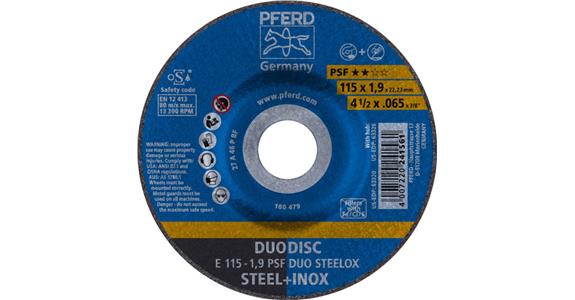 Combination sanding disc depressed centre univ. line PSF DUO STEELOX 115x1.9mm