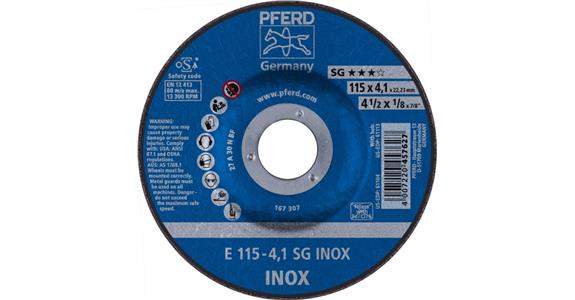 Grinding disc, depressed centre, power line, SG INOX, dia. 115x4.1 mm