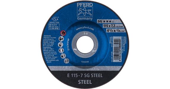Grinding disc, depressed centre, power line, SG STEEL, dia. 115x7 mm