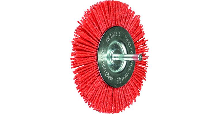 1047266201 Kotoučový kartáč, prům. 100 mm, stopka 6 mm, zrno 80, červený univ.