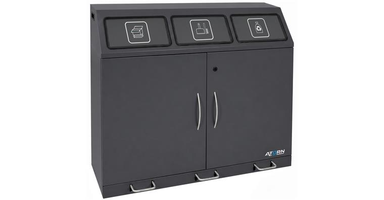 1085589510 Abfallsammler 3x70 Liter mit verzinktem Innenbehälter, 2 Flügeltüren, Fußhebel