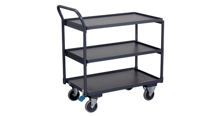 1081707905 Table trolley, loading platform 835 x 490 mm, with 3 shelves, upright handle