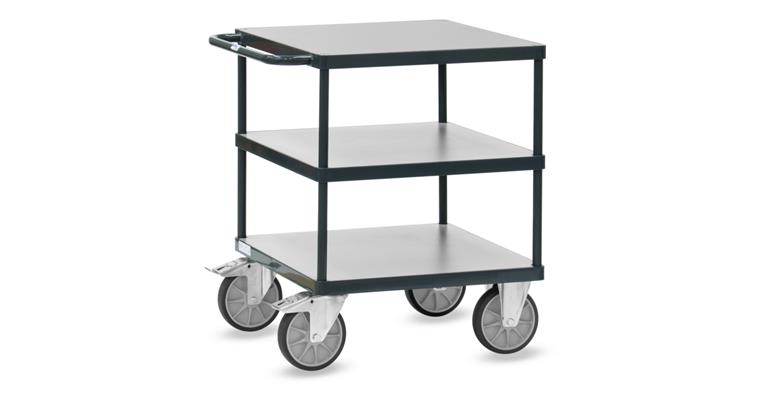 1081707803 Heavy-duty table trolley with 3 square loading decks, 700 x 700 mm GREY EDITION