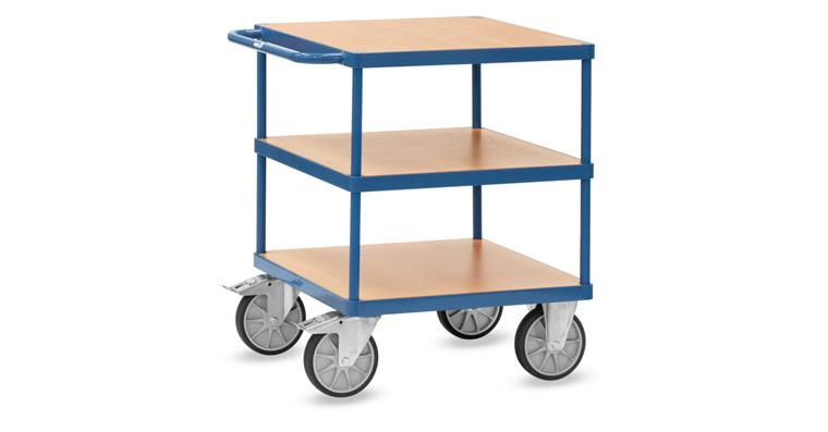 1081707701 Heavy-duty table trolley with 3 square loading decks, 700 x 700 mm