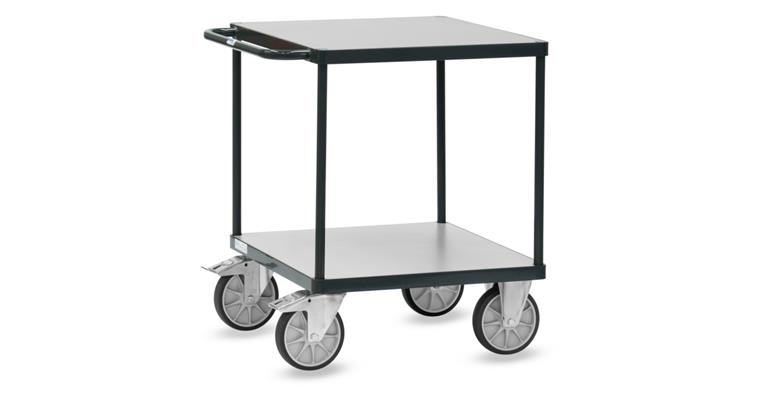 1081701205 Heavy-duty table trolley with 2 square loading decks, 700 x 700 mm Grey Edition