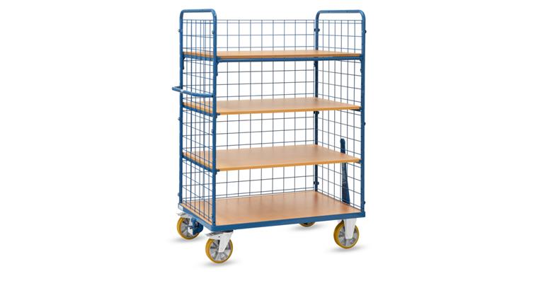 1081709605 Shelf trolley with 4 levels, load capacity 600 kg, loading surface 1200 x 800 mm, with tugger train
