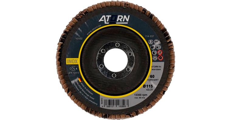 1043770112 Flap disc grain 60, 115 mm, angled, stainless steel/steel