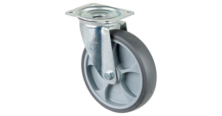 1081411110 Swivel castor, 200 mm diameter, rubber, load capacity 220 kg