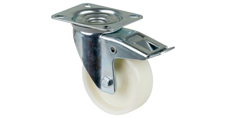1081411302 Swivel castor, 100 mm diameter, plastic, load capacity 125 kg, with brake