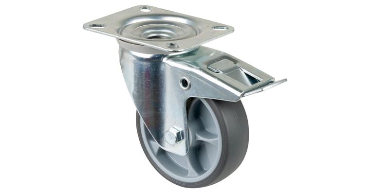 1081411402 Swivel castor, 100 mm diameter, rubber, load capacity 110 kg, with brake