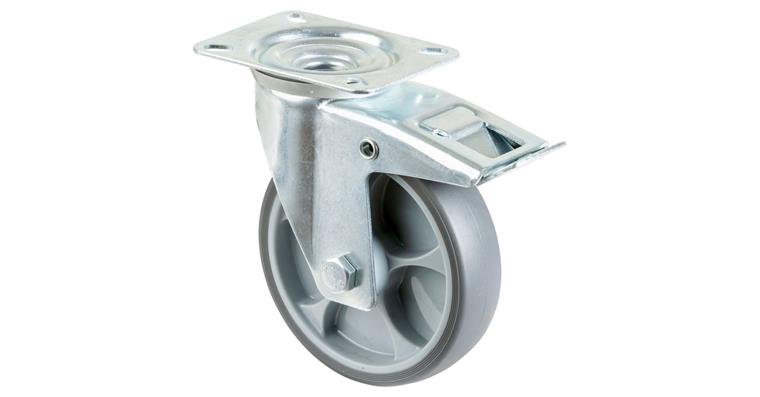 1081411403 Swivel castor, 125 mm diameter, rubber, load capacity 120 kg, with brake