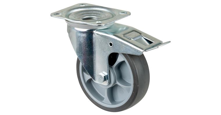 1081411404 Swivel castor, 160 mm diameter, rubber, load capacity 200 kg, with brake