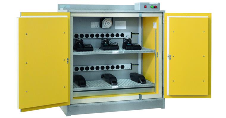 1085642205 Akkuschrank LI-ION Basic E/I 90 mit Aerosol-Löschgenerator mit Steckdosenl.